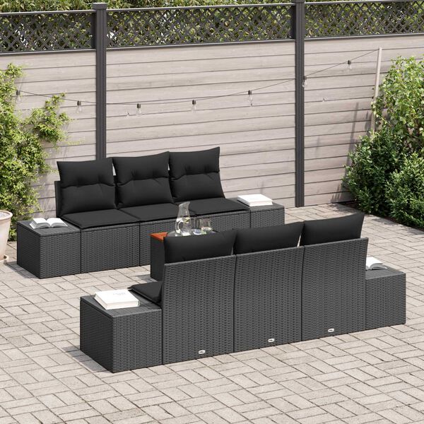 vidaXL Garden Sofa Set with Cushion 7 pcs Black Poly Rattan
