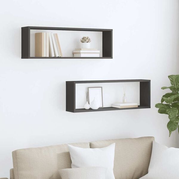 vidaXL Wall Cube Shelf 2 pcs Grey 80x15x26.5 cm Engineered Wood