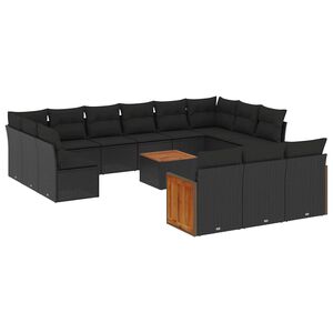 vidaXL 14 Piece Garden Sofa Set with Cushions Black Poly Rattan