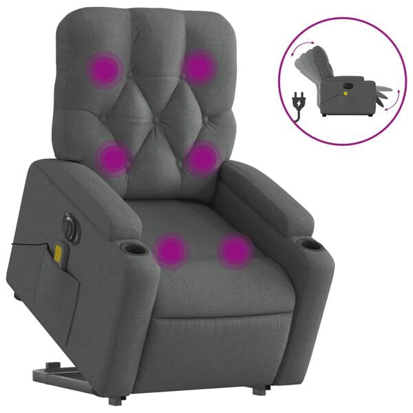 vidaXL Electric Stand up Massage Recliner Chair Dark Grey Fabric