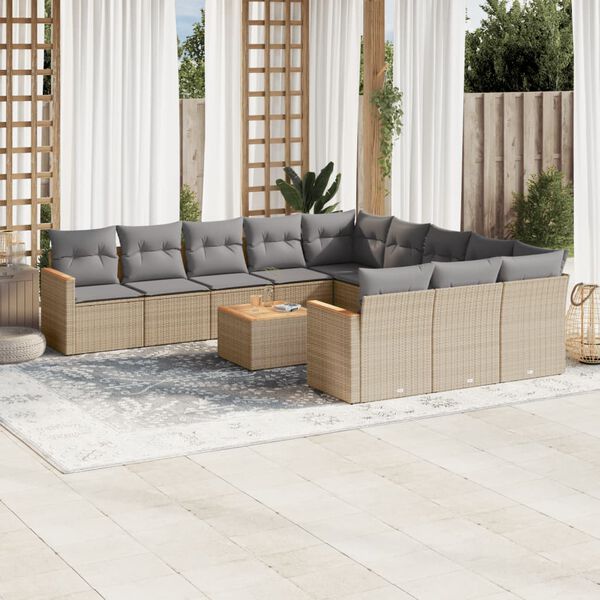 vidaXL 12 Piece Garden Sofa Set with Cushions Mix Beige Poly Rattan