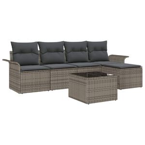 vidaXL Outdoor Sofa with Cushion 6 pcs Grey Poly Rattan