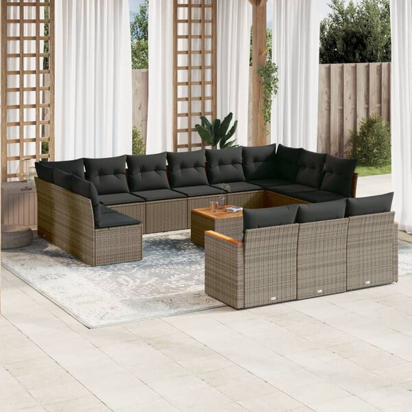 vidaXL 14 Piece Garden Sofa Set with Cushions Grey Poly Rattan