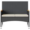 vidaXL Garden Bench 2-Seater with Cushions and Table Black Poly Rattan