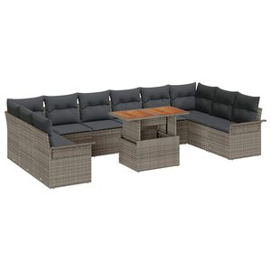 vidaXL Garden Sofa Set with Cushion 11 pcs Grey Poly Rattan