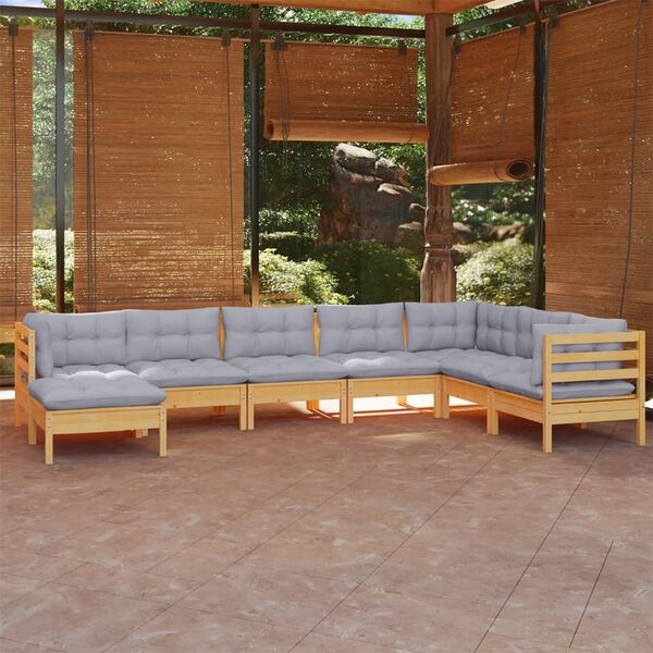 vidaXL 8 Piece Garden Lounge Set with Grey Cushions Solid Pinewood