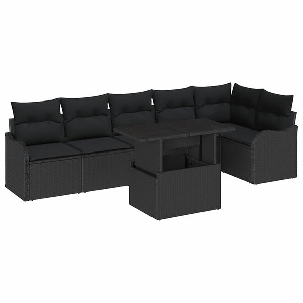 vidaXL Garden Sofa Set with Cushion 7 pcs Black Poly rattan