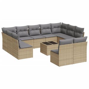 vidaXL 12 Piece Garden Sofa Set with Cushions Beige Poly Rattan