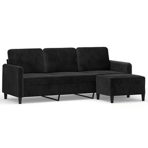 vidaXL 3-Seater Sofa with Footstool Black 180 cm Velvet