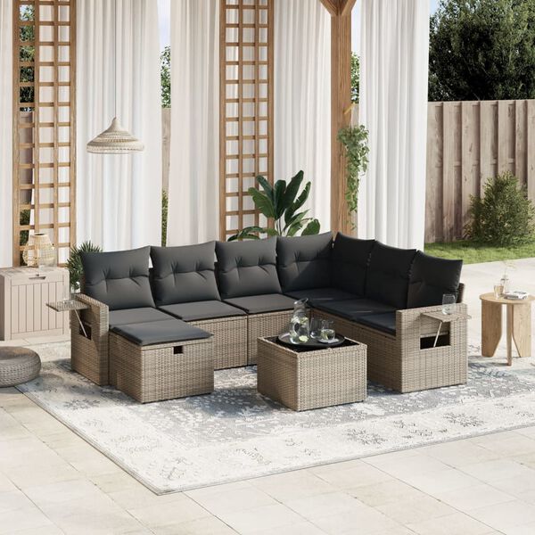 vidaXL 8 Piece Garden Sofa Set with Cushions Grey Poly Rattan