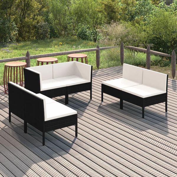 vidaXL 6 Piece Garden Lounge Set with Cushions Poly Rattan Black