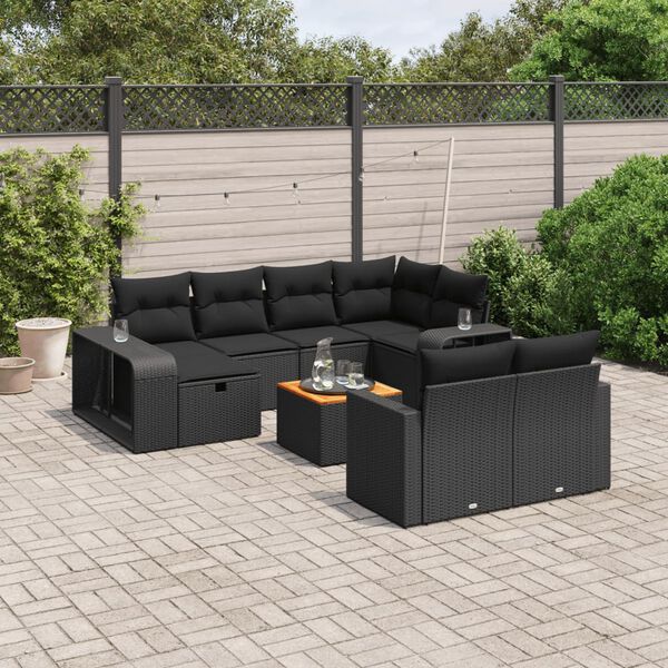 vidaXL 11 Piece Garden Sofa Set with Cushions Black Poly Rattan