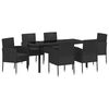vidaXL Garden Dining Set with Cushion 7 pcs Black Poly Rattan