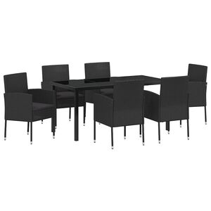 vidaXL Garden Dining Set with Cushion 7 pcs Black Poly Rattan