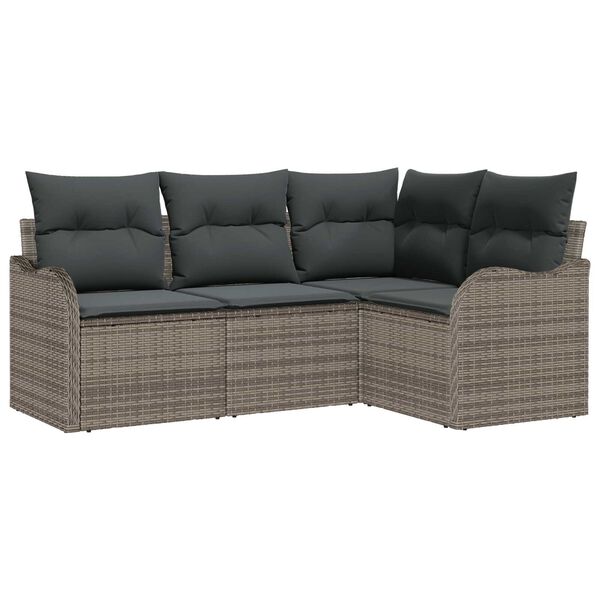 vidaXL Garden Sofa Set 4 pcs Grey Poly Rattan