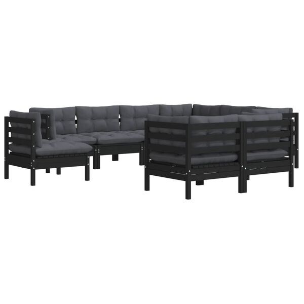 vidaXL 9 Piece Garden Lounge Set with Cushions Black Solid Pinewood