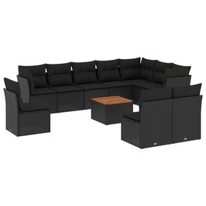 vidaXL 11 Piece Garden Sofa Set with Cushions Black Poly Rattan