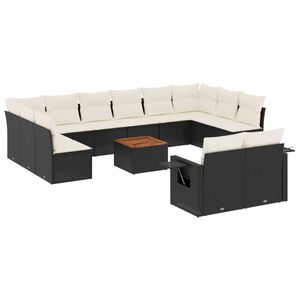 vidaXL 13 Piece Garden Sofa Set with Cushions Black Poly Rattan