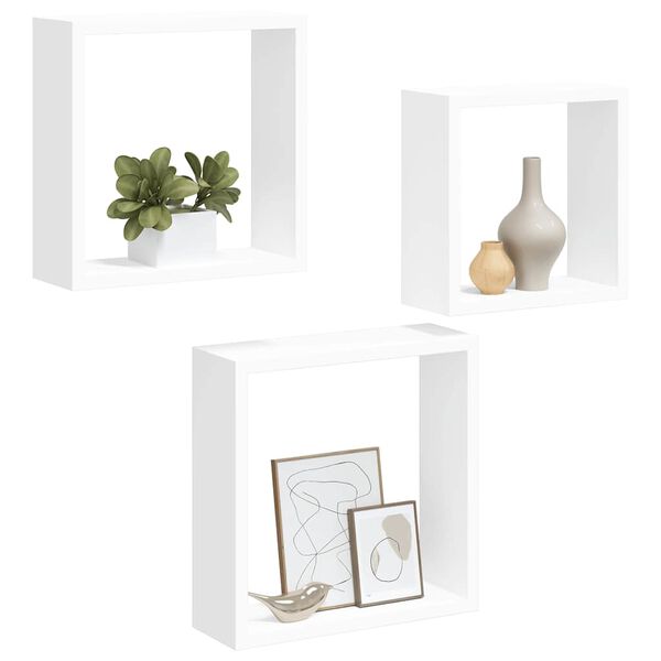 vidaXL Wall Cube Shelves 3 pcs White MDF