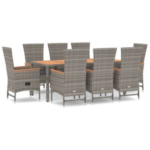 vidaXL 9 Piece Garden Dining Set with Cushions Grey Poly Rattan