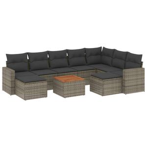 vidaXL 10 Piece Garden Sofa Set with Cushions Grey Poly Rattan