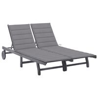 vidaXL 2-Person Garden Sun Lounger with Cushion Grey Solid Acacia Wood