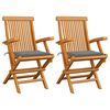 vidaXL Garden Chairs with Grey Cushions 2 pcs Solid Teak Wood