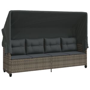 vidaXL Sun Lounger with Canopy and Cushions Grey Poly Rattan