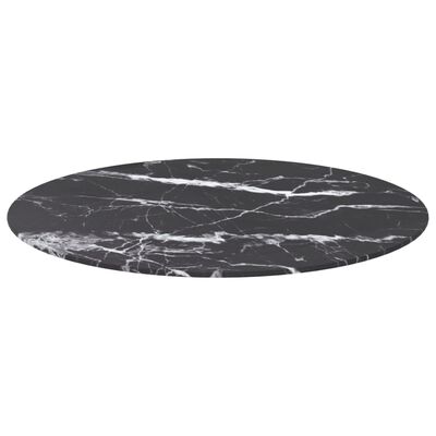 vidaXL Table Top Black ?70x0.8 cm Tempered Glass with Marble Design