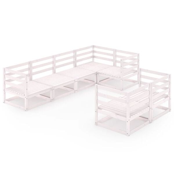 vidaXL 7 Piece Garden Lounge Set White Solid Pinewood
