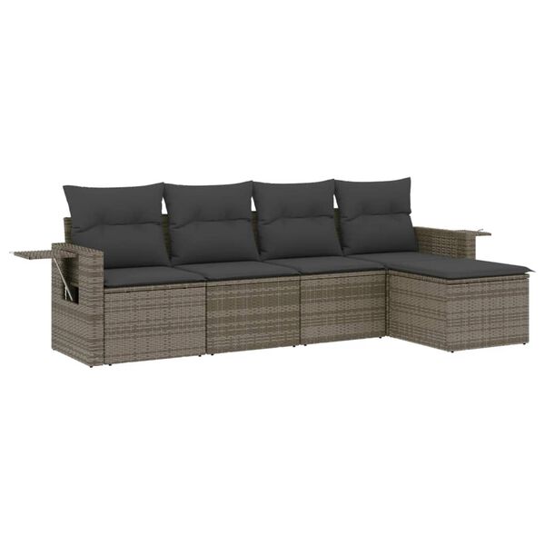 vidaXL 5 Piece Garden Sofa Set with Cushions Grey Poly Rattan