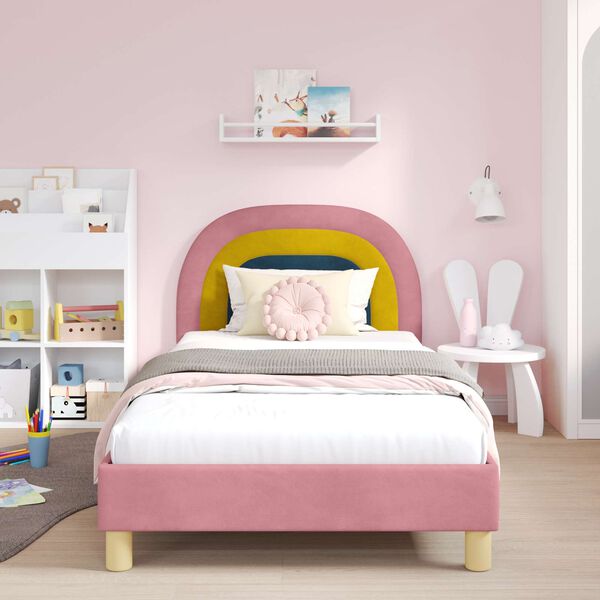 vidaXL Children's Bed Frame with Headboard Pink 90 x 190 cm Velvet