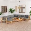 vidaXL 11 Piece Garden Lounge Set with Grey Cushions Solid Teak Wood