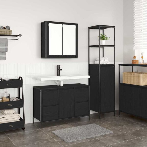 vidaXL Bathroom Furniture Set with Drawer with Shelf 2 pcs Black oak