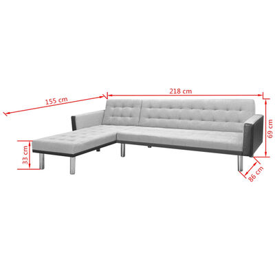 vidaXL Corner Sofa Bed Fabric 218x155x69 cm Black and Grey