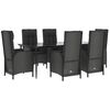 vidaXL 7 Piece Garden Dining Set with Cushions Black Poly Rattan