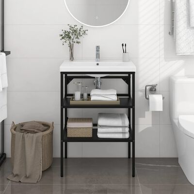 vidaXL Bathroom Washbasin Frame Black 59x38x83 cm Iron