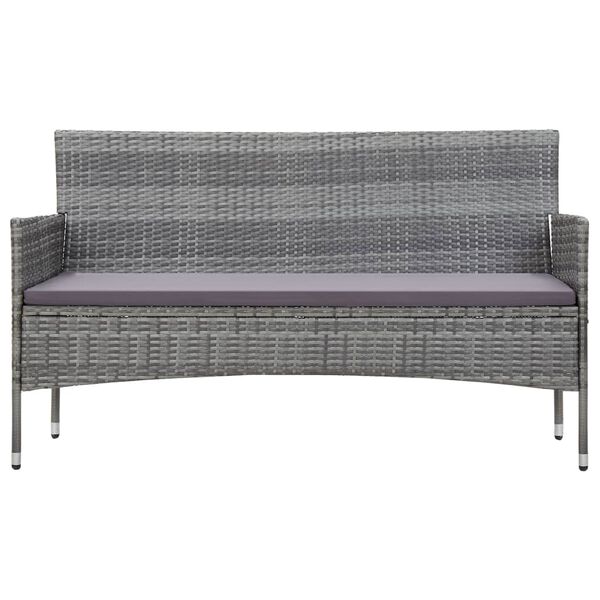 vidaXL 3-Seater Garden Sofa with Cushions Grey Poly Rattan