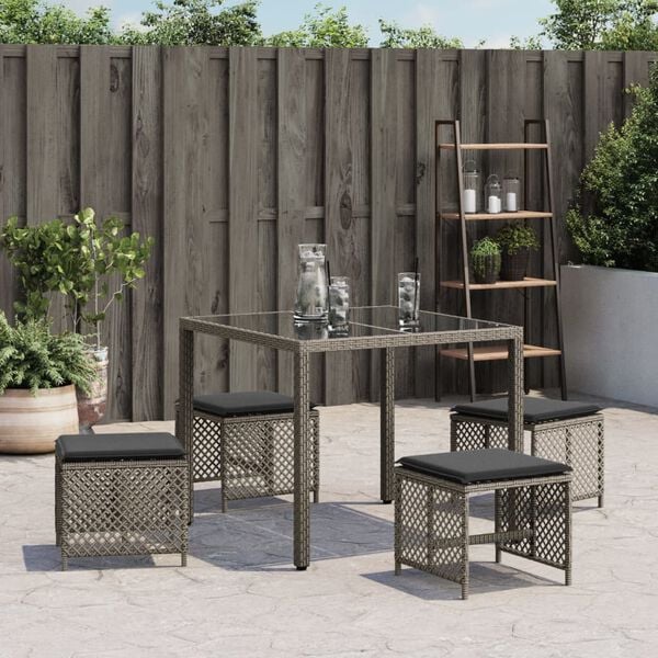 vidaXL Garden Stools with Cushions 4 pcs Grey 41x41x36 cm Poly Rattan