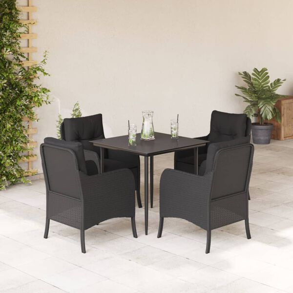 vidaXL 5 Piece Garden Dining Set with Cushions Black Poly Rattan
