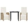 vidaXL 3 Piece Bistro Set with Cushions Beige Poly Rattan