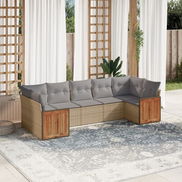 vidaXL 7 Piece Garden Sofa Set with Cushions Beige Poly Rattan