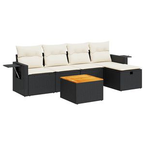 vidaXL 6 Piece Garden Sofa Set with Cushions Black Poly Rattan