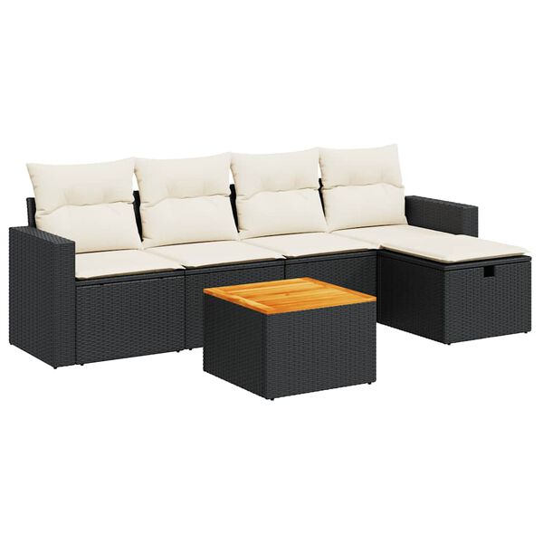 vidaXL 6 Piece Garden Sofa Set with Cushions Black Poly Rattan