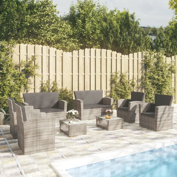 vidaXL 8 Piece Garden Lounge Set with Cushions Poly Rattan Grey