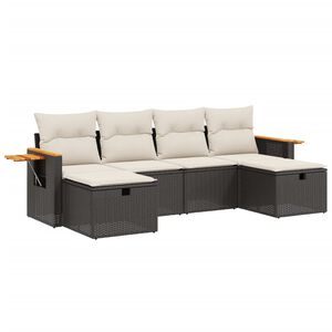 vidaXL 6 Piece Garden Sofa Set with Cushions Black Poly Rattan