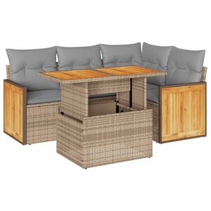 vidaXL 5 Piece Garden Sofa Set with Cushions Beige Poly Rattan Acacia