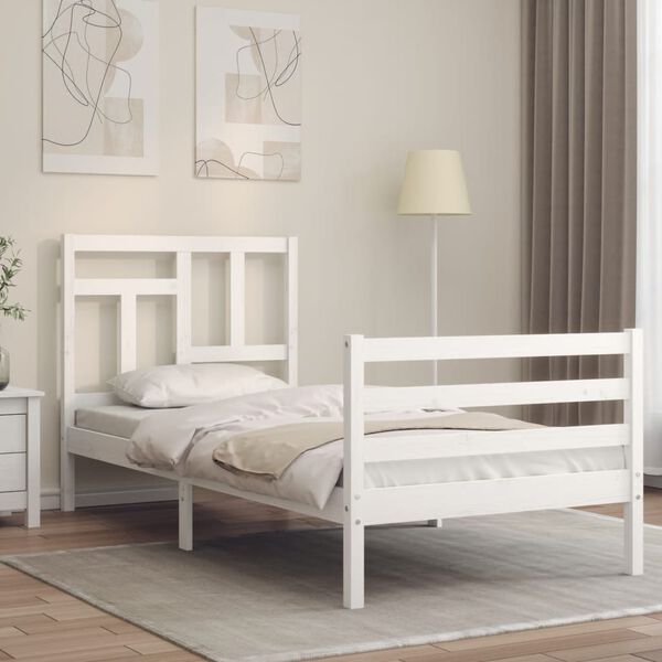 vidaXL Bed Frame without Mattress White Single Solid Wood