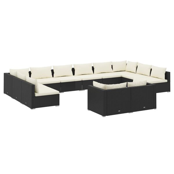 vidaXL 12 Piece Garden Lounge Set with Cushions Black Poly Rattan
