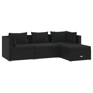 vidaXL 4 Piece Garden Lounge Set with Cushions Poly Rattan Black